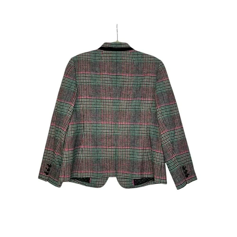 Talbots Shetland Aberdeen Tipped Plaid Wool Blend Blazer | Size 14